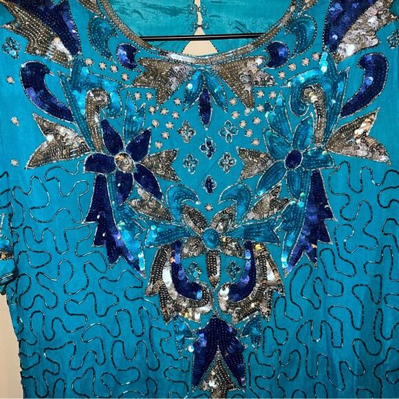 VNTG LESLIE FAY EVENINGS silk beaded dress 16 - Picture 7 of 7